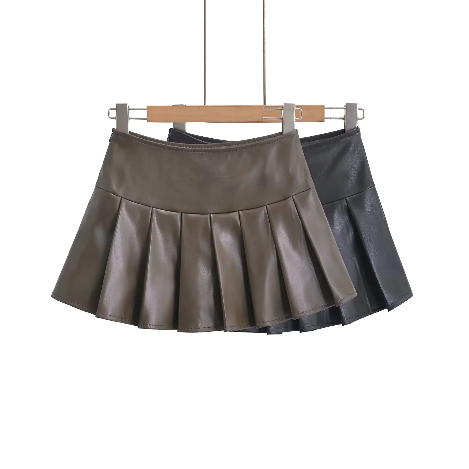 Street Style High Waist PU Leather  Skirt Sexy Bodycon Short Length Pleated Skirt for Women Trendy Sweet Leg Lengthening