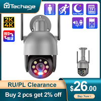 Techage 4MP PTZ WIFI IP Camera Two-Way Audio Outdoor Wireless CCTV Security Camera Smart AI Human Detection Color Night Vision