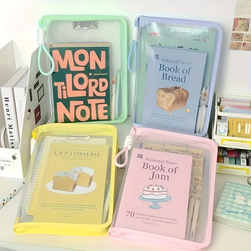 حقيبة ملفات A4 قطعة واحدة مع مشبك لوحي مدمج، مقبض وسحاب شفاف، مثالية للمكتب، وتخزين الأسرة والسفر، وحقيبة حامل الملفات #3