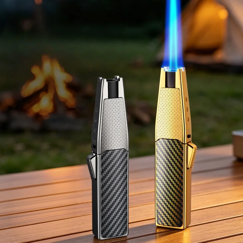Slim Ignition Stick, Woven Carbon Coating, Textured Grip Area, Spear-shaped Tip, Alloy Casing, Stable Blue Flame, Reusable