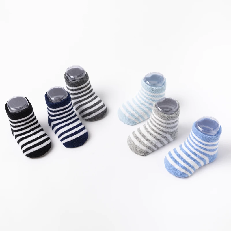 6 pairs children's glue-secured anti-slip socks, boys' daily floor socks for learning to walk, with striped pattern