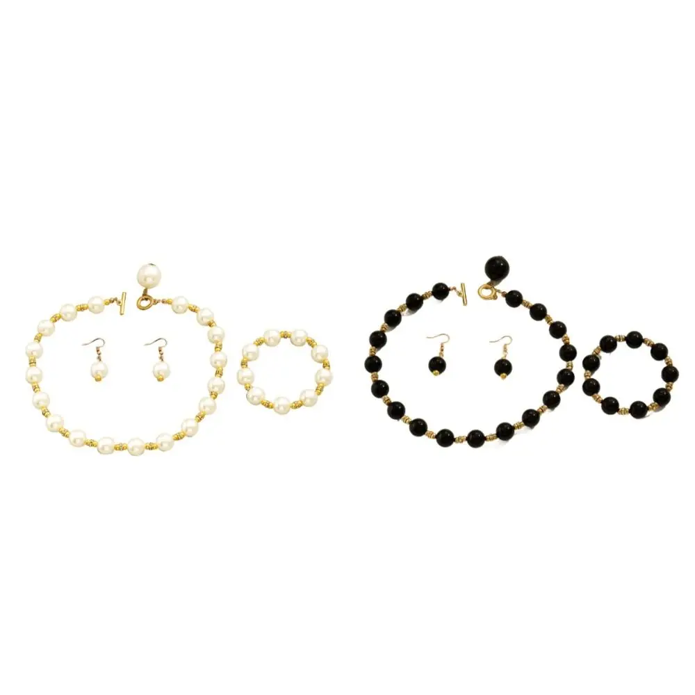 3 pçs elegante conjunto de jóias de pérola luz luxo feminino jóias colar pulseira brinco clavícula corrente decoração pérola contas colar