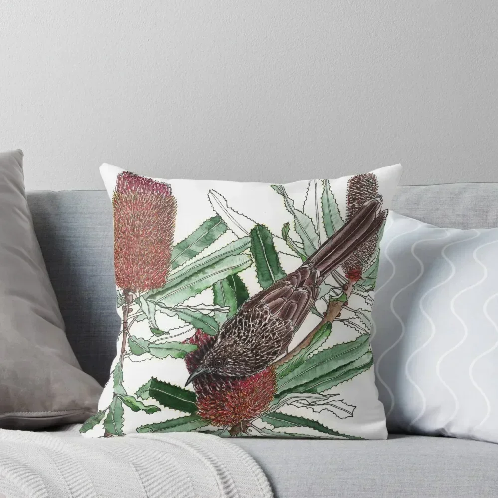 

Wattlebird Banksia flowers Throw Pillow Couch Pillows Pillow Covers Decorative Cusions Cover pillow