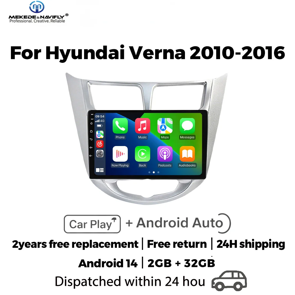 

Интеллектуальная аудиосистема Android 14 для Hyundai Solaris Verna Accent 1 2010-2016, 2 Din, Carplay, 9-дюймовый автомобильный радиоприемник, стереосистема, головное устройство