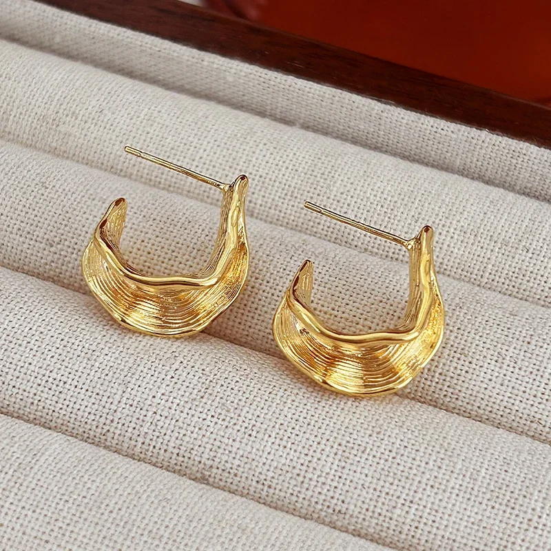 حقيقي 925 فضة 18K الذهب غير النظامية هندسية وأقراط للنساء الحد الأدنى غرامة مجوهرات خمر اكسسوارات #3