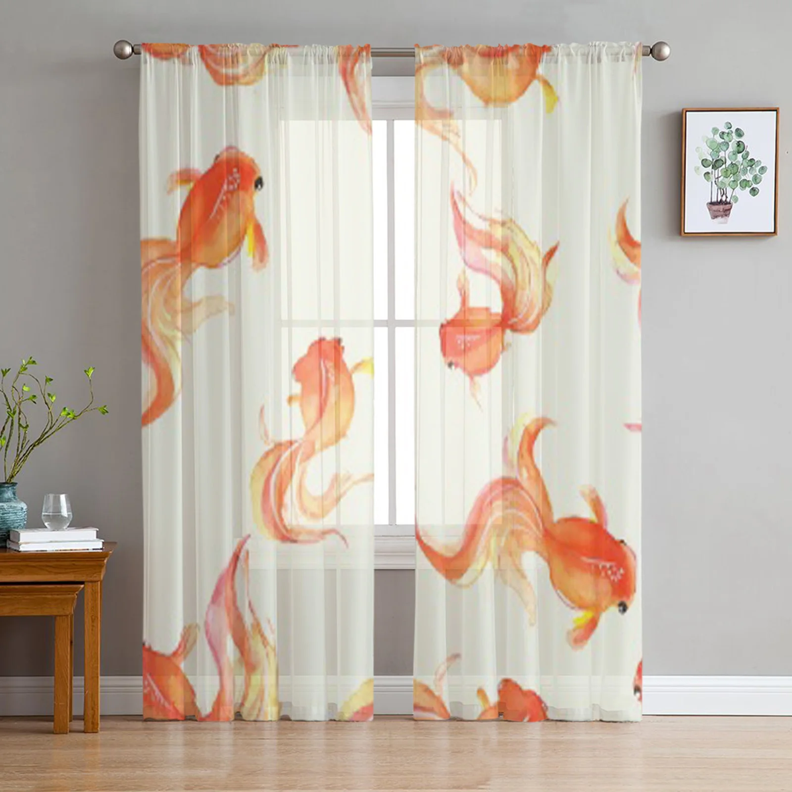 Goldfish Tulle Curtains For Living Room Sheer Curtain Bedroom Veil Organza Decorative Window Treatments