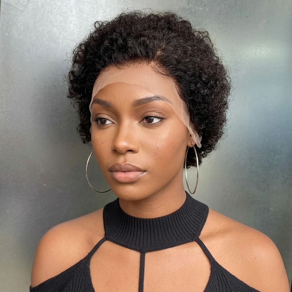 

Afro Kinky Curly Remy Human Hair 13x4 Transparent Lace Frontal 4C Edges Natural Hairline Wigs for Women