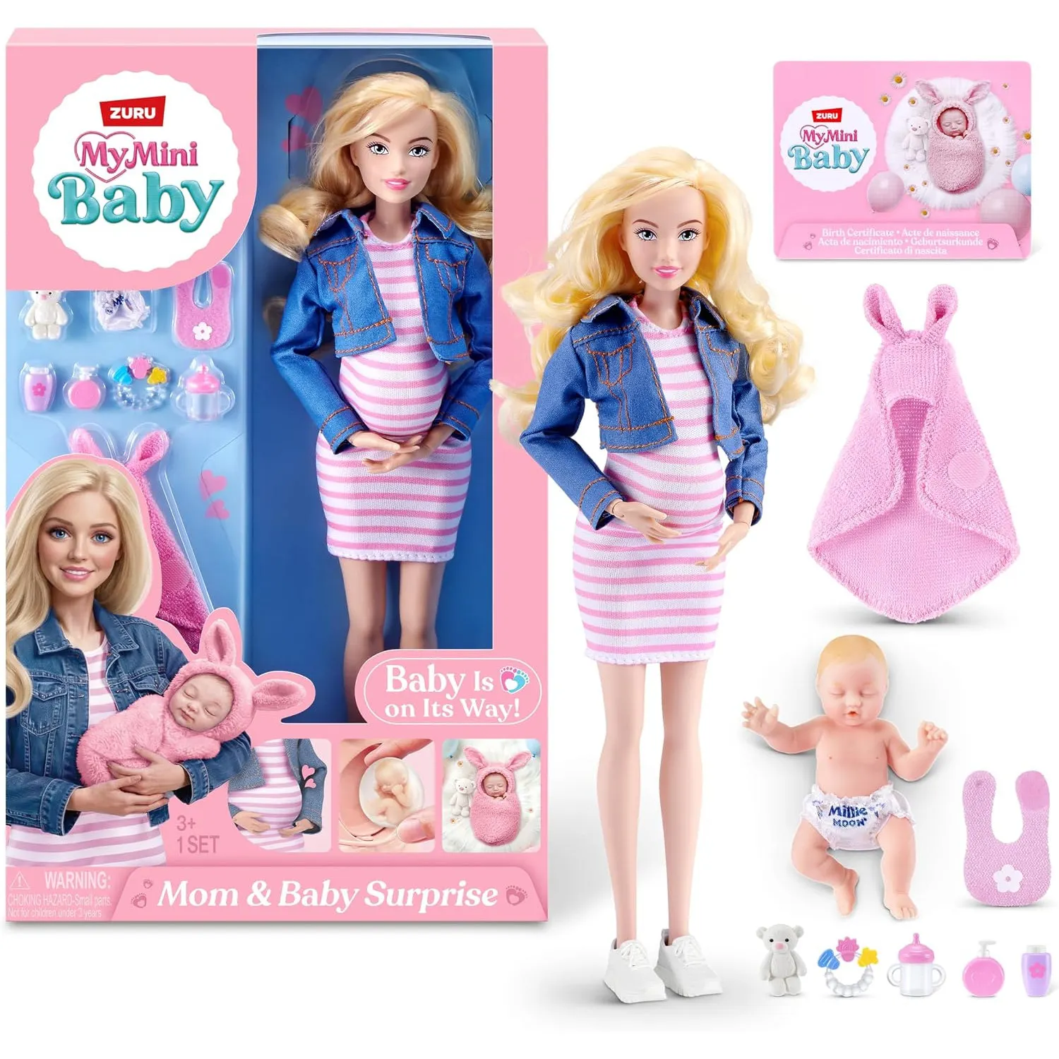 Zuru My Mini Baby Pregnant Doll Mom And Baby Surprise Pretend Play Role Play Set With Complete Accessories For Collectors view 3
