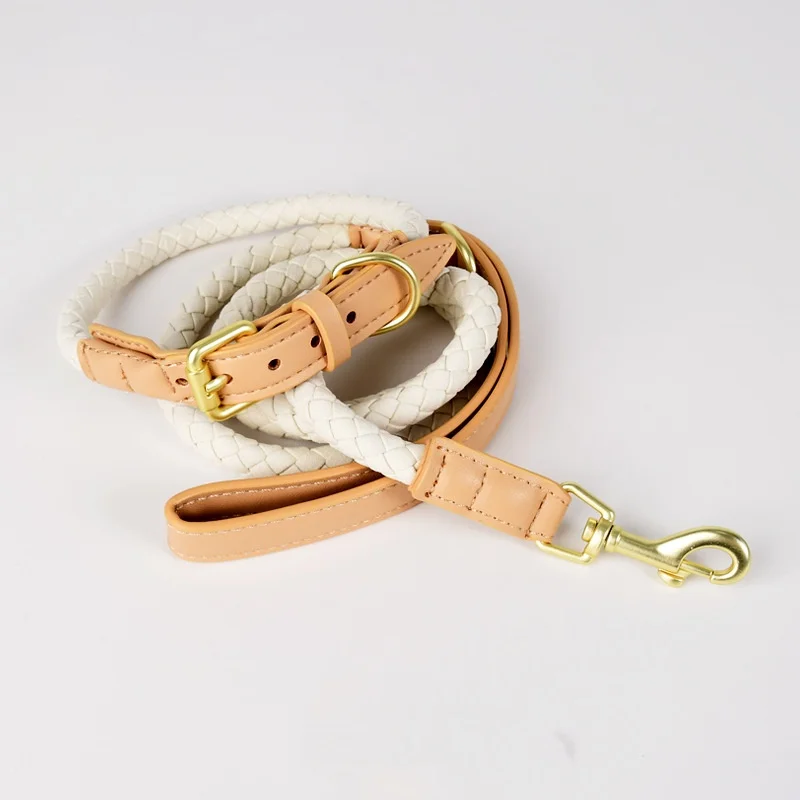 pet collar for small to large dogs braided leather light weight handmade dog leash set waterproof outdoor dog rope pet leads