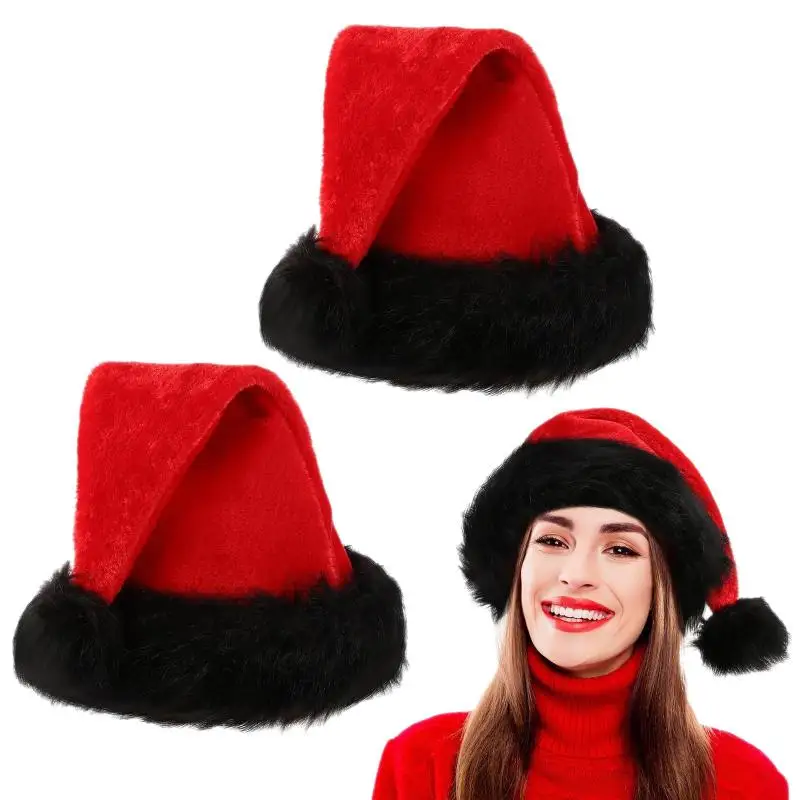 Cappello da Babbo Natale per adulti Cappelli natalizi per le vacanze Velluto unisex Rosso Pelliccia classica Comfort Forniture per feste festive di Capodanno