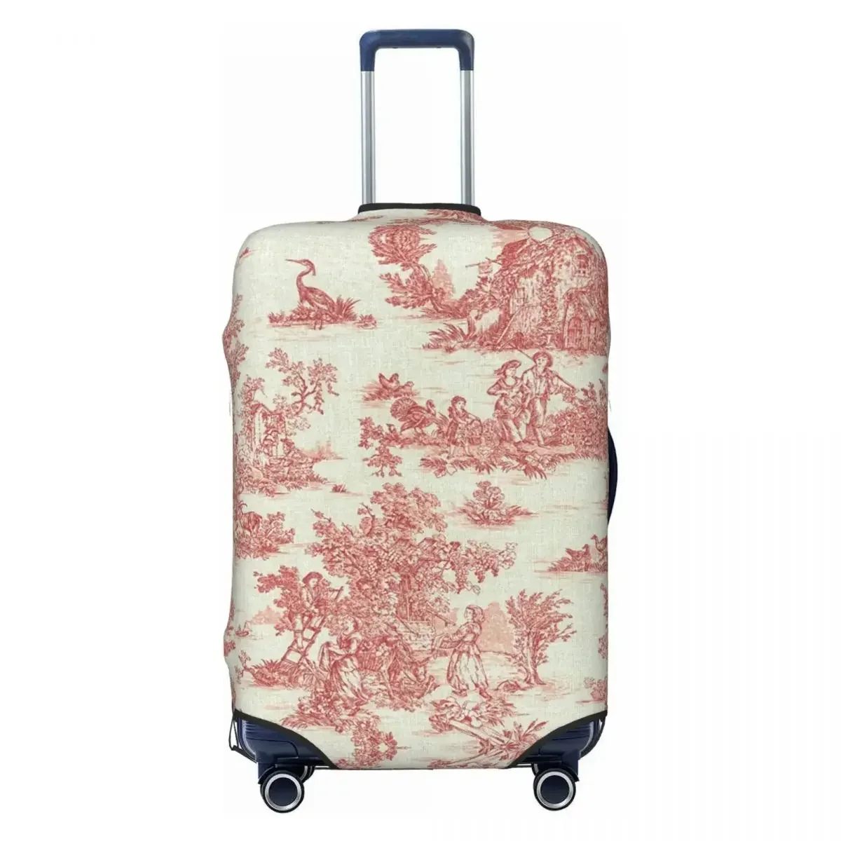 Custom  Classic French Toile De Jouy  Navy Blue Motif Pattern Luggage Cover Protector Travel Suitcase Covers for 18-32 Inch