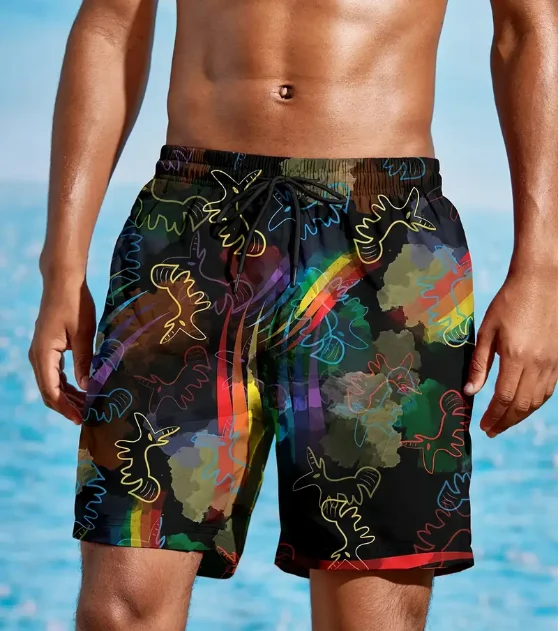 Fashion Men's 3D Digital Floral Pattern Shorts With Drawstring And Pockets Novel And Chic Shorts Suitable For Summer Beach Trunk