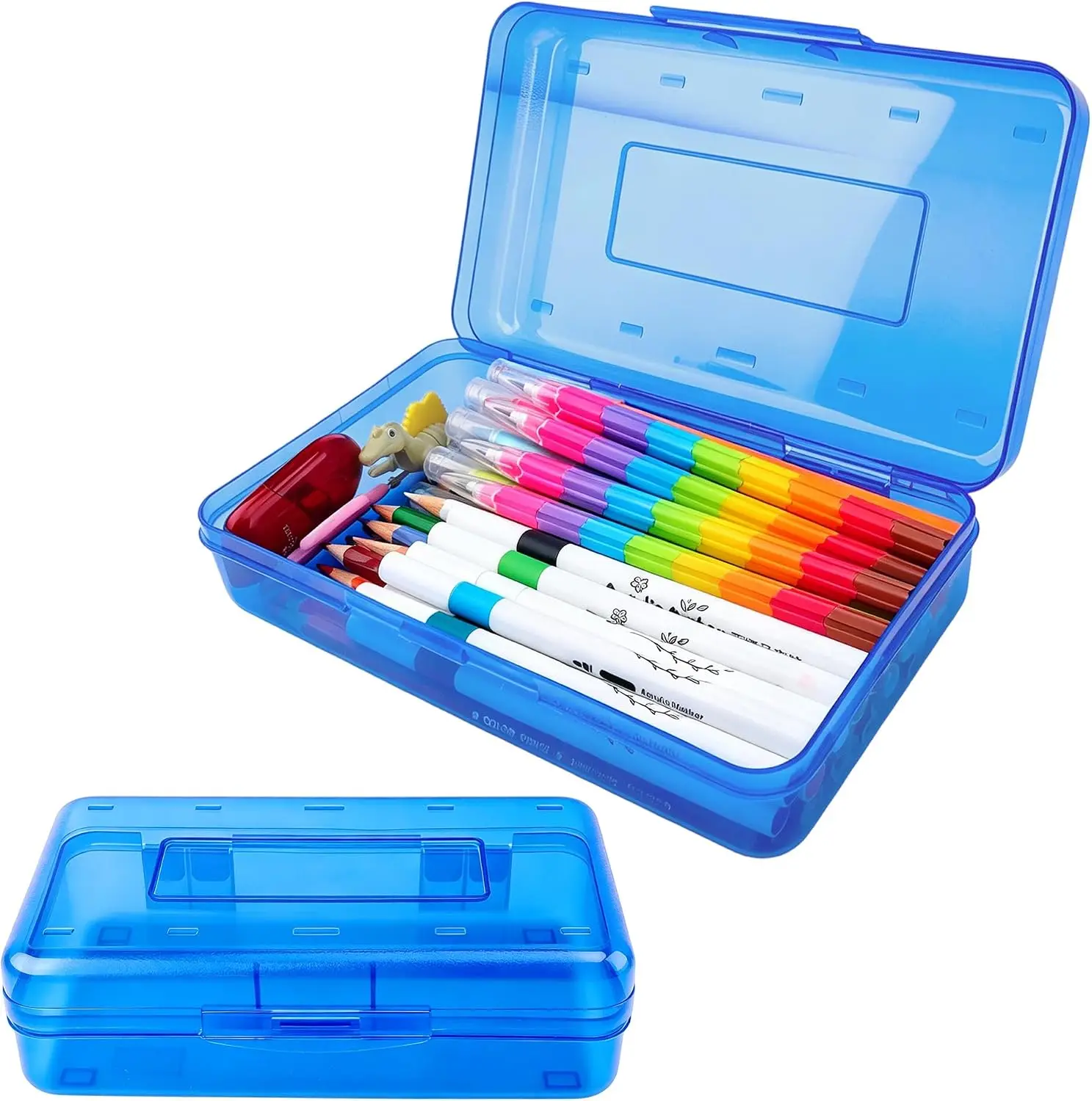 Large Capacity Plastic Pencil Box Hard Hard Pencil Case Organizer with Snap-tight Lid Stackable, Storage Box for Office Supplies