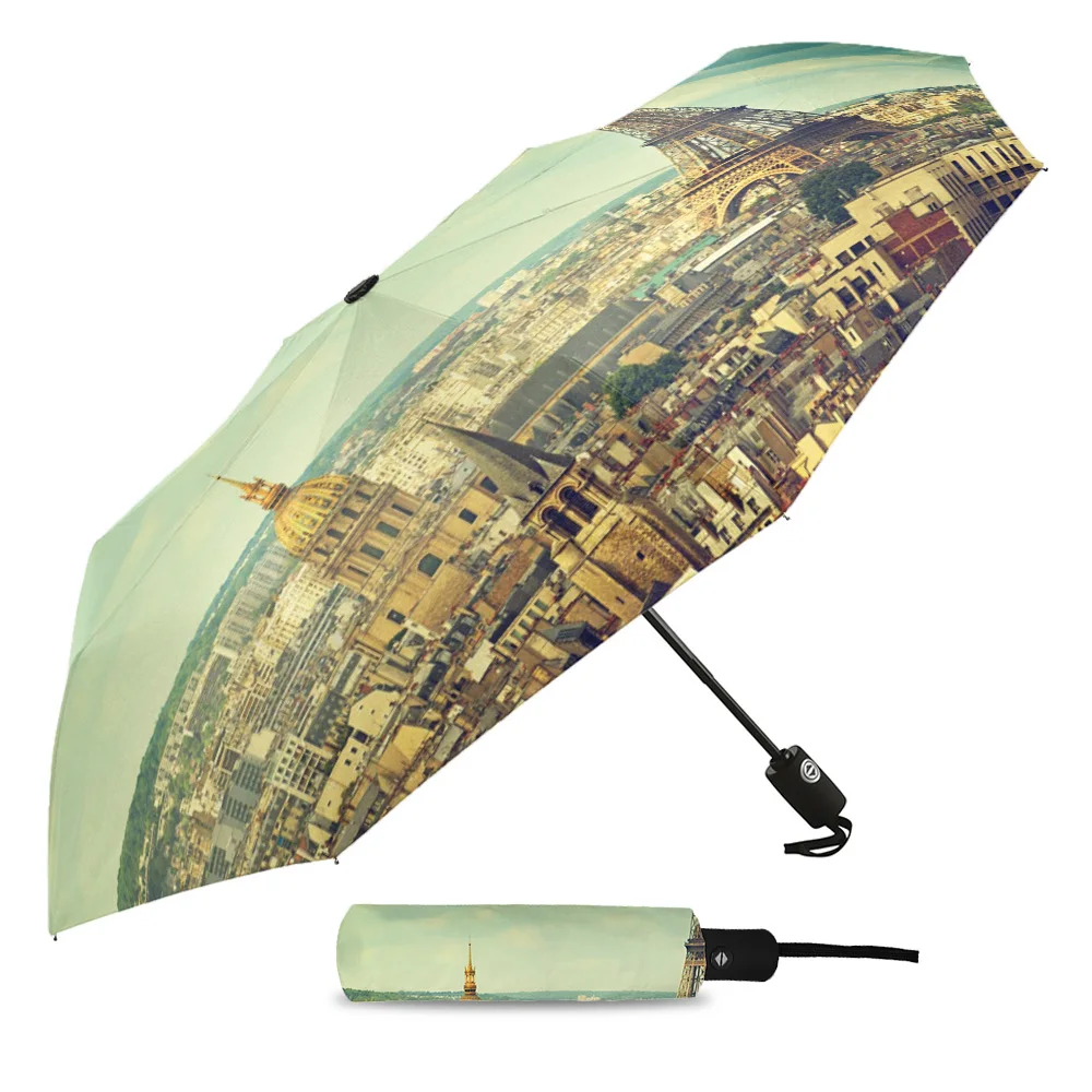 France Eiffel Tower City Print Women Men Rain Umbrella Three Folding Girl Durable Portable Automatic Umbrellas Gift Parasol