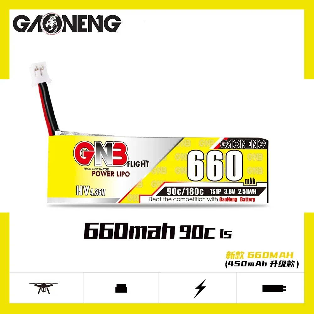 Gaoneng GNB 660mAh 3.8V 1S 90C/180C HV 4.35V Lipo  With PH2.0 Plug For Emax Tinyhawk King Kong Ldarc TINY7