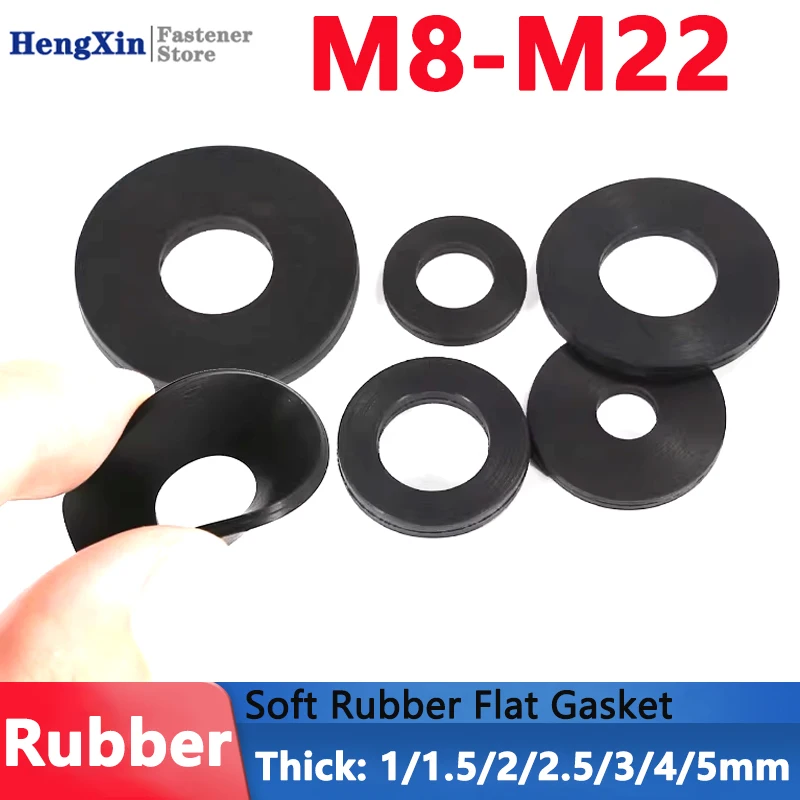 M8 M9 M10 M11 M12 M13 M14-M20 M22 Black Soft Rubber Flat Washer Gasket Screw Insulation Sealing Ring Thick 1/1.5/2/2.5/3/4/5mm