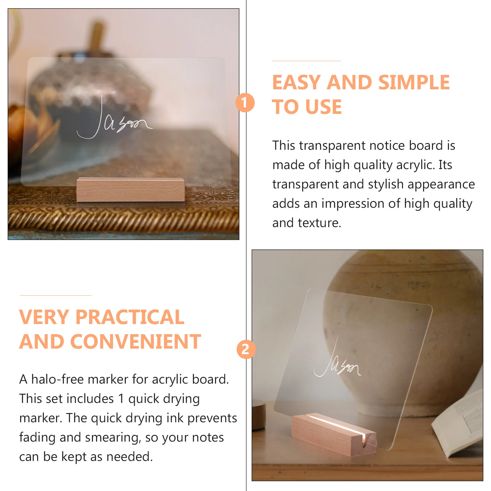 1 set 1 Set Acrylic Message Transparent Writing For Home Office School Desktop Decor Erasable Note Board Tabletop Message Board