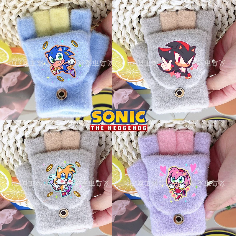 

New Sonics Children Cartoon Gloves Girl Boy Half Finger Flip Gloves Winter Warm Outdoor Accessories Mittens Baby Glove Xmas Gift