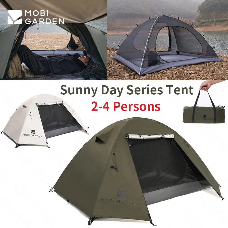 MOBI GARDEN Sunny Day Series 2-4 Persons Camping Tent Folding Large Space Outdoor Hiking Tent Anti-Rainstorm 7001 Aluminum Rod