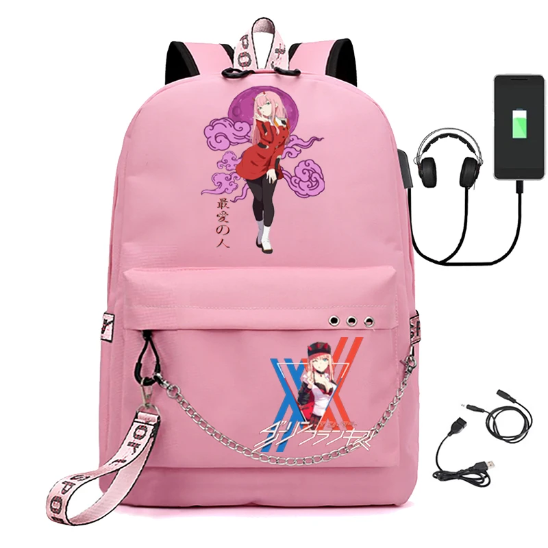 

Multifunctional USB rechargeable travel canvas student backpack zero two schoolbags for teen boys and girls