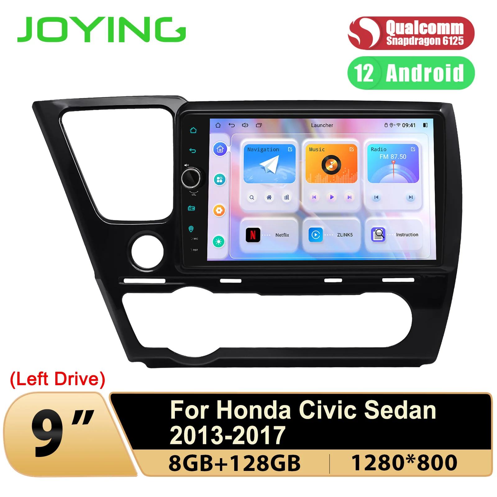 JOYING 9''Autoradio Head Unit With Android Car Radio Stereo Multimedia Player For Honda Civic Sedan 2013 2014 2015 2016 2017