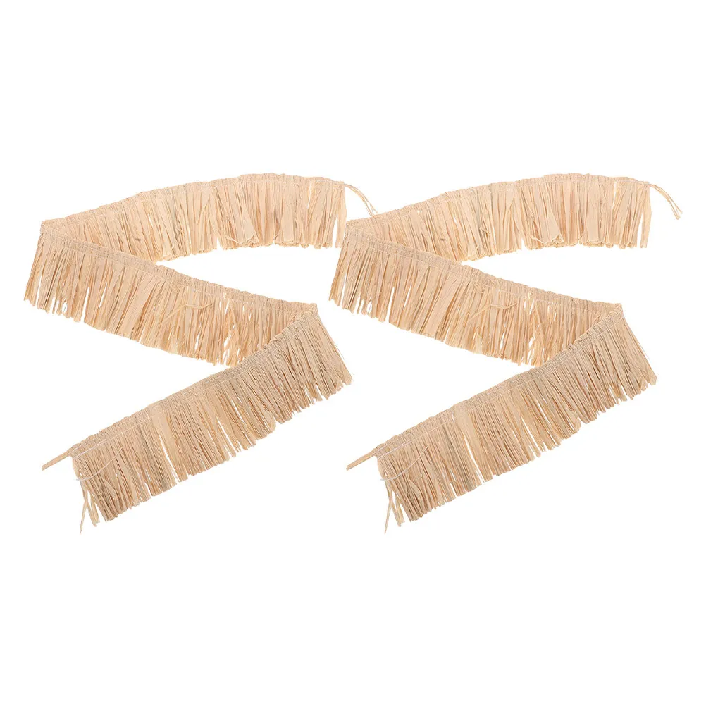 2 Piezas de Flecos de Rafia, Borlas de Paja Natural Tejidas para Proyectos de Bricolaje, Decoraciones para Fiestas Luau y Bodas, Cintas para Manualidades, Bolsos y Zapatos