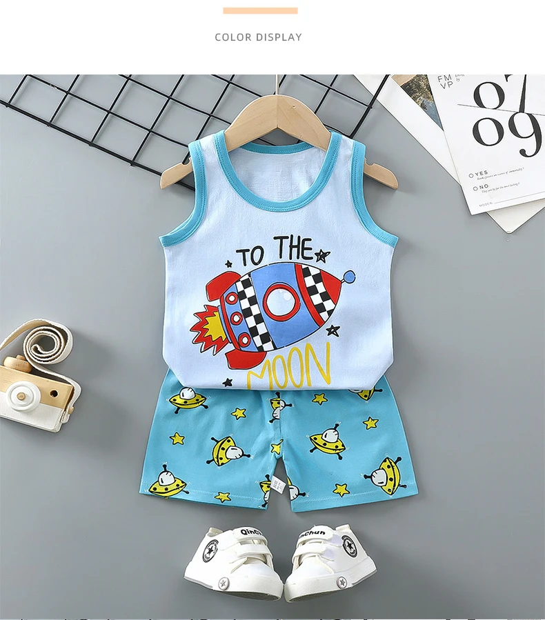 Kinder-Sets Kinderkleidung Jungen Mädchen Westenanzug Sommer Kinderbekleidung Baby Baumwoll-T-Shirts Shorts Tanktop Ärmellos – Detail 6