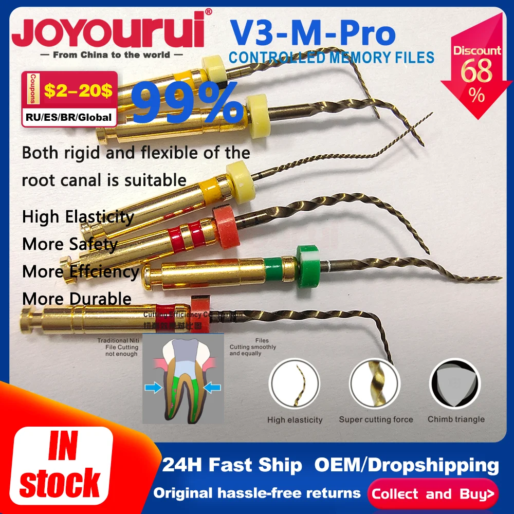 

BEHN 6pcs/Box Dental Endodontic Large Taper File Gold Taper NITI Rotary Files Engine Use V3-PRO 25/31mm Dentistry Accessories