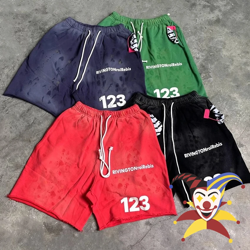 2024fw Washed RRR123 Tie-dyed Shorts Men Women Best Quality Streetwear Drawstring Breeches Inside Tag