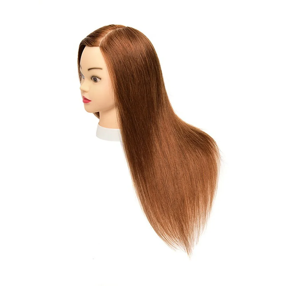 18 Inch Brown 100% Real Human Hair Training Hair Barber Mannequin Head Doll Hair Styling Mannequin Head