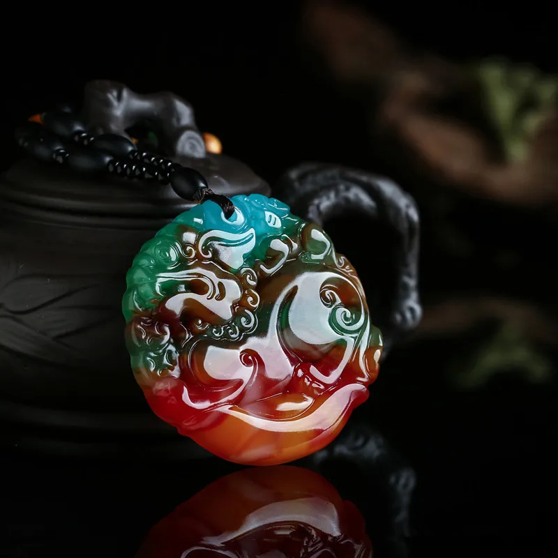 

Natural Chicken Red Handmade Carved Qilin Jade Pendant, Fashionable Boutique Jewelry, Men's and Women's Necklaces