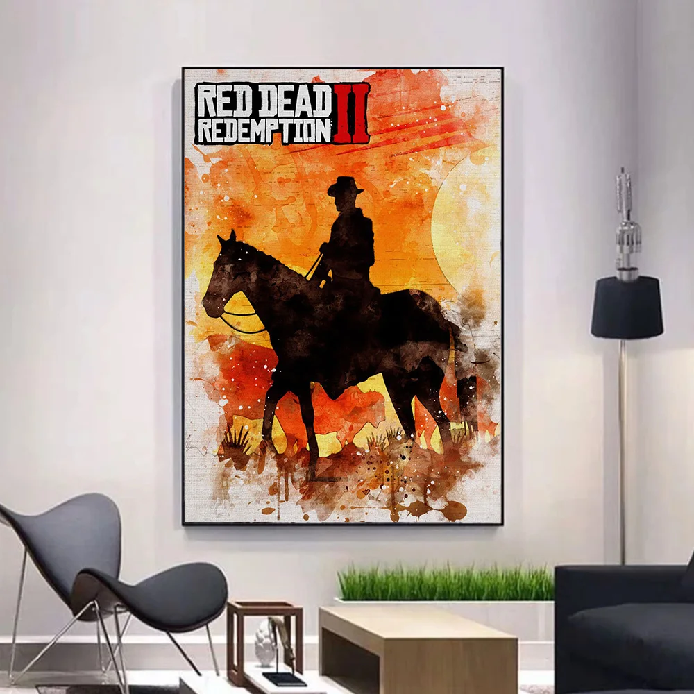 Red Dead Redemption 2 póster de pintura en lienzo de personaje de vaquero de juego Retro clásico, impresiones artísticas de pared, imágenes para