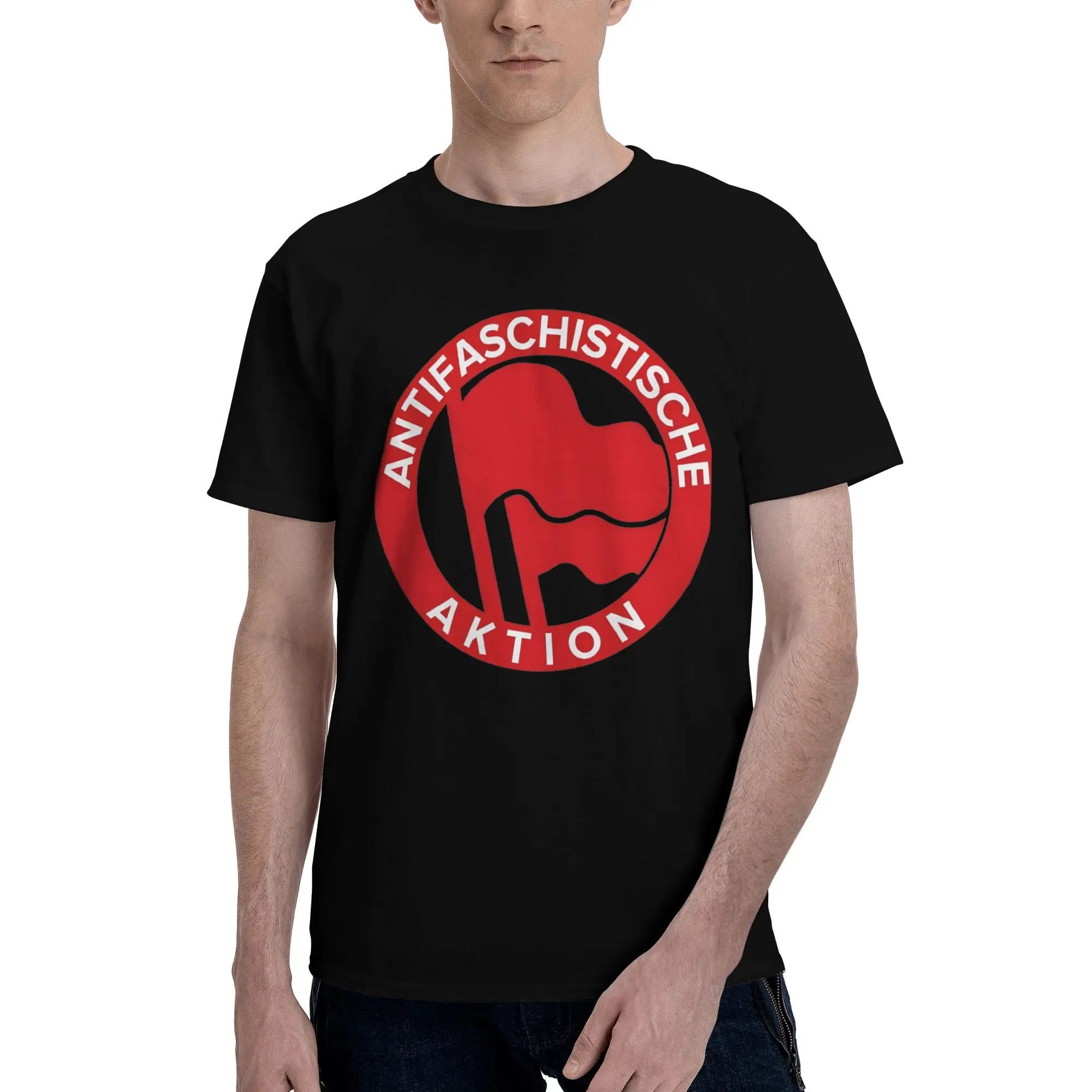 Men's Anti Fascist Action Antiracist T-Shirts  Cotton Top Tees Beach Vintage Short-Sleeve T Shirt O Neck Casual Tshirt Plus Size
