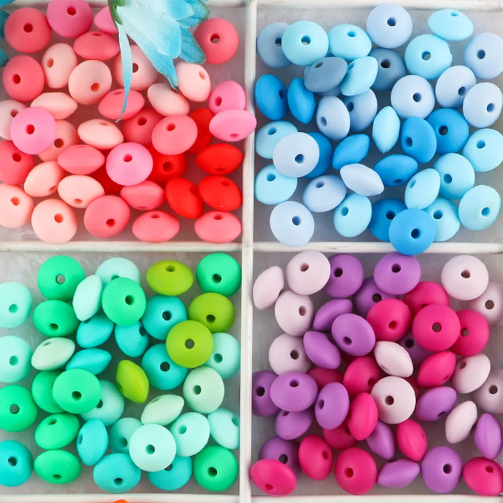 Sunrony 50/100Pcs Silicone Lentil Beads 12mm Eco-Friendly Bead For Bracelets DIY Pacifier Chain Components For Jewelry Making