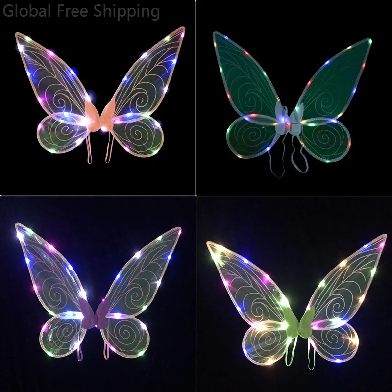 

Children's Christmas Birthday Party Angel Wings Role-play Fairy Wings Butterfly Sequins Glow-in-the-dark Elf Princess Costume