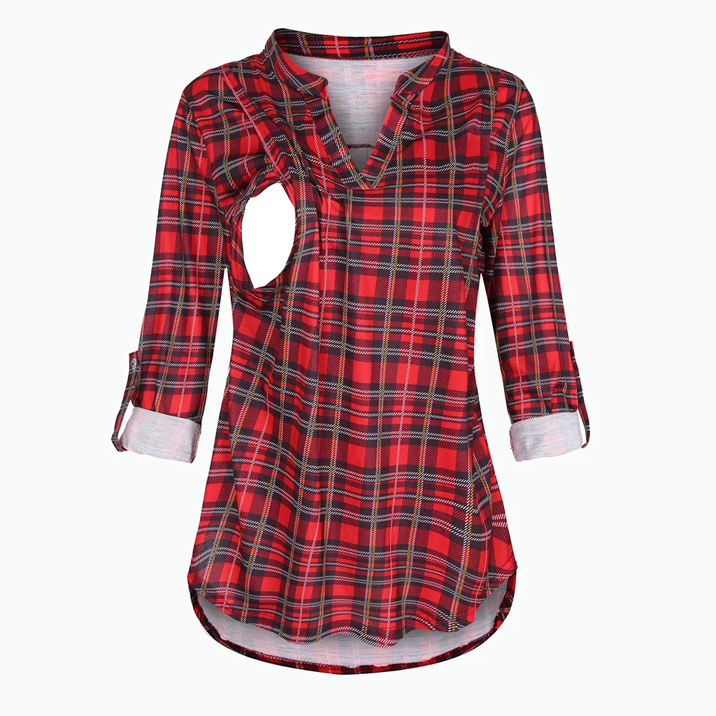 Damen Umstands-Still-T-Shirt mit V-Ausschnitt, einfarbig, langärmelig, Still-Tops, Kleidung für schwangere Frauen – Detail 8