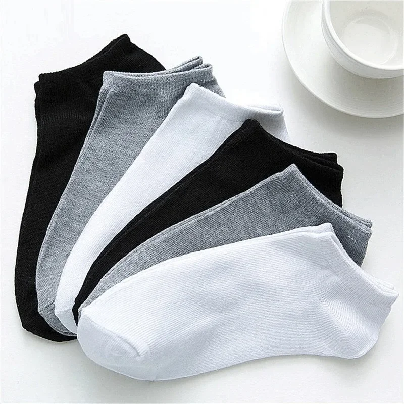 10Pcs/ Men's Socks Spring Summer Thin Breathable Soft Polyester Cotton Socks Black Casual Business Ankle Boat Socks Size EU38-45
