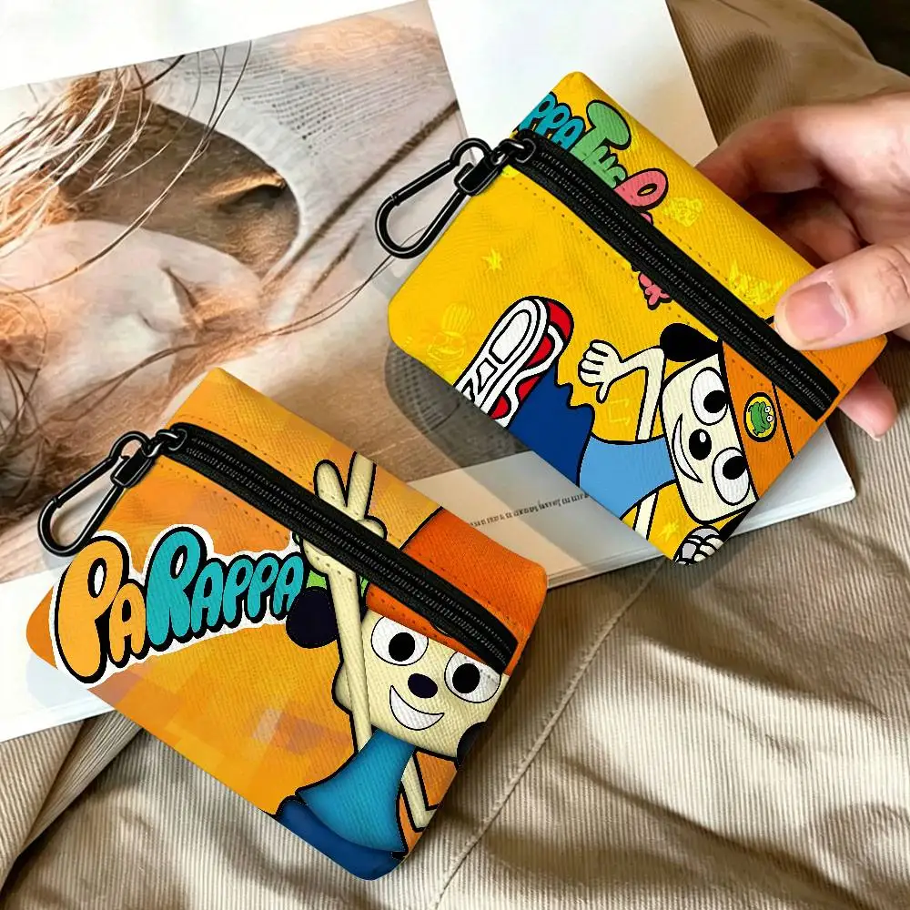 Classic Game P-Parappa T-The R-Rapper Compact Oxford Cloth Zipper Pouch Detachable Carabiner Mini Coin & Key Wallet