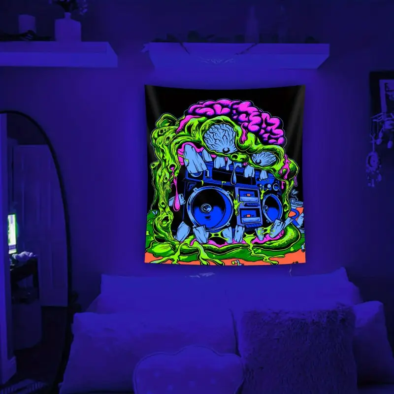 VIKAMA Neon Skull Tapestry, UV Fluorescent Fantasy Wall Hanging, Aesthetic Bedroom Esports Room Gamer Decor