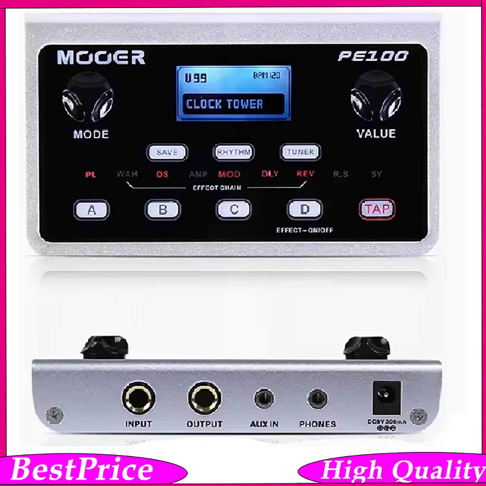 MOOER PE100 Electric Guitar Effect Pedal 39 Types of Effect Multi-effects Processor 40 Drum Patterns 10 Metronomes Tap Tempo