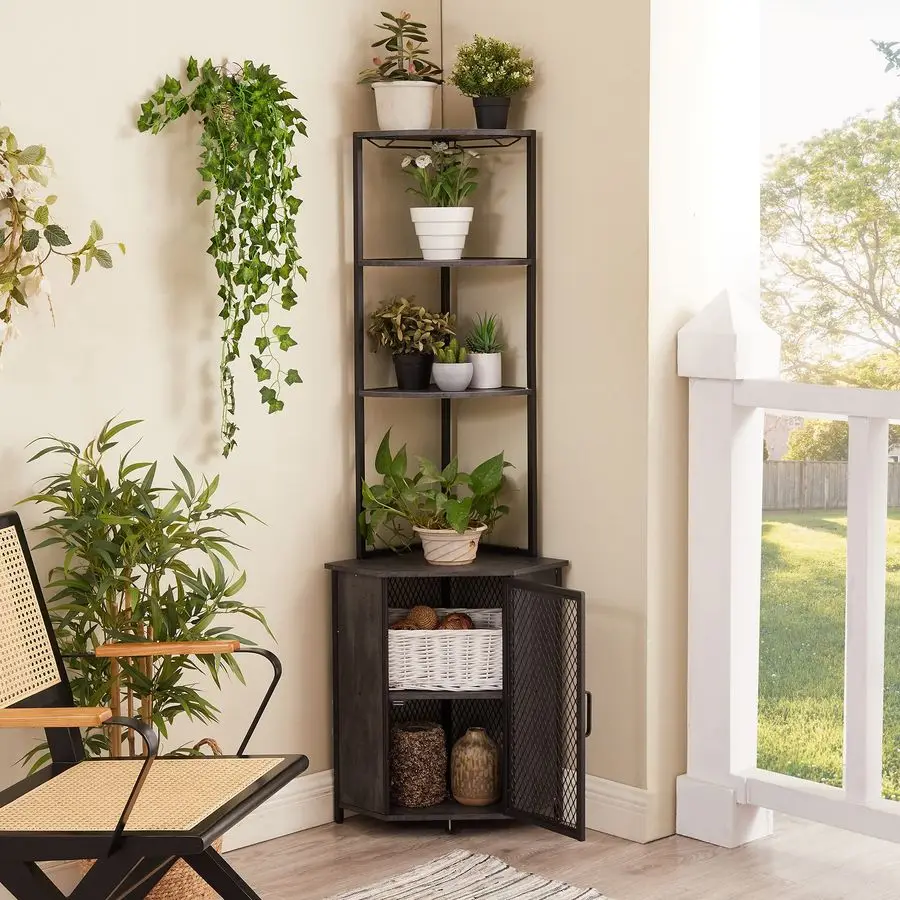 

Corner Cabinet, Tall Storage Shelf, Bookshelf Display Shelves Rack for Living Room, Kitchen, Balcony, Small Space