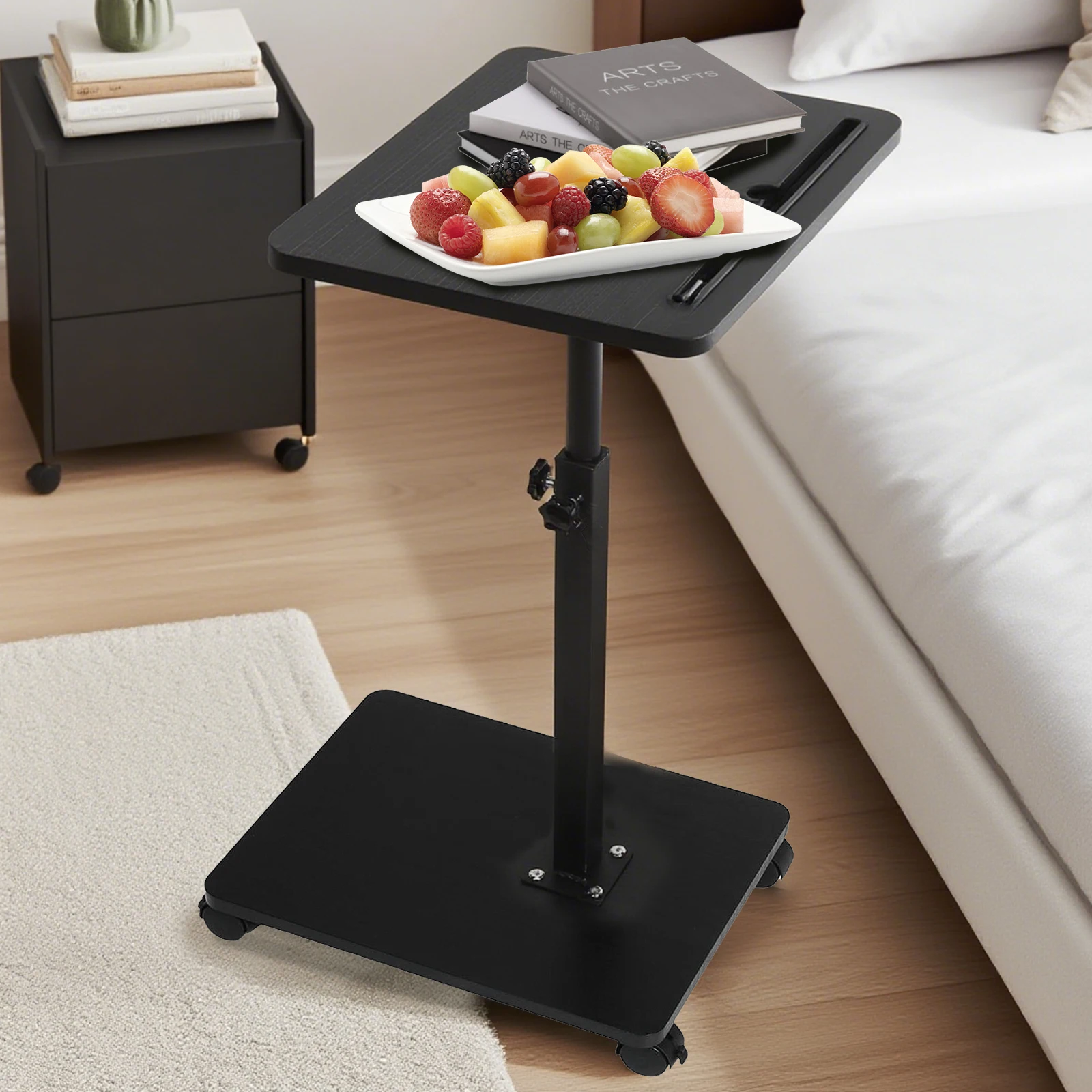 

Adjustable Roller Movable Wood Table With Groove For Ipad F360 Rotating Tabletop Mobile Stand Home Office Tray Standing Rolling