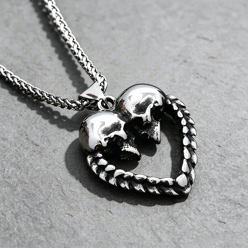 Vintage Heart Skull Necklace Unisex Antique Stainless Steel Love Memorial Talisman Collector Jewelry Gift Dropshipping
