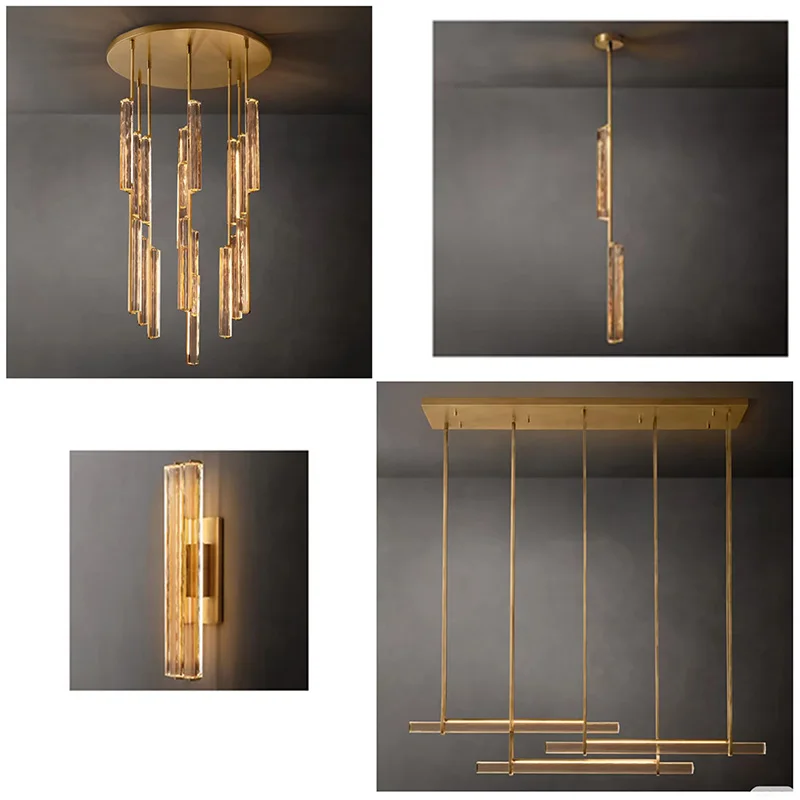 Luxury American Black Water Ripple Glass Lustre Chandelier, Hardware Pendant Lamp for Villa, High-End Light for Ceilings