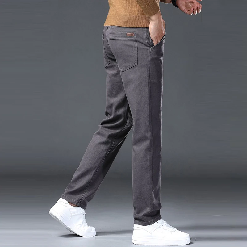 2025 hommes Smart décontracté mi-hauteur jean mâle ample droite élasticité Denim pantalon haut de gamme mode argile-jaune pantalon