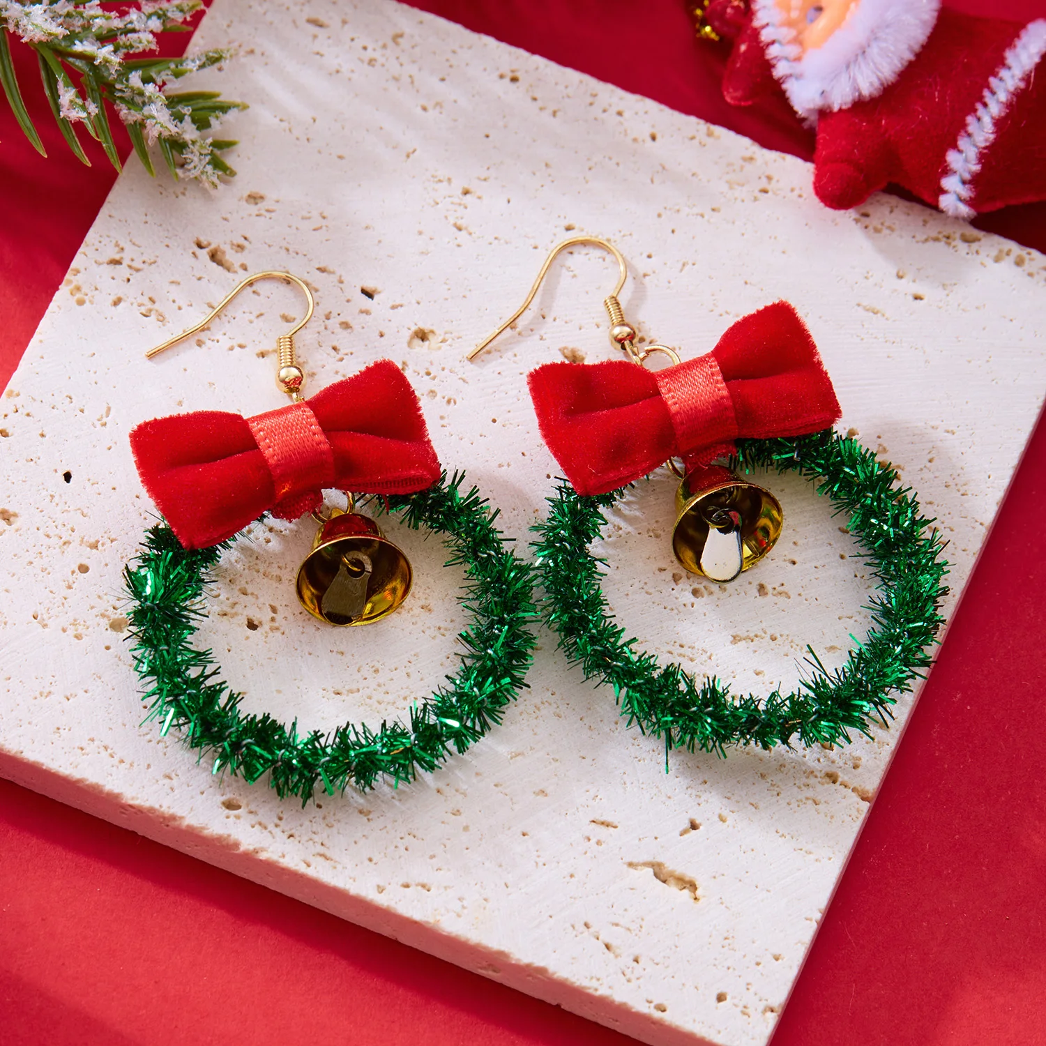 Kreative Grüne Farbe Weihnachten Girlande Bogen Glocke Anhänger Ohrringe für Frauen Mode Weihnachten Baum Ohrringe Neue Jahr Ohr Schmuck Geschenk – Detail 6