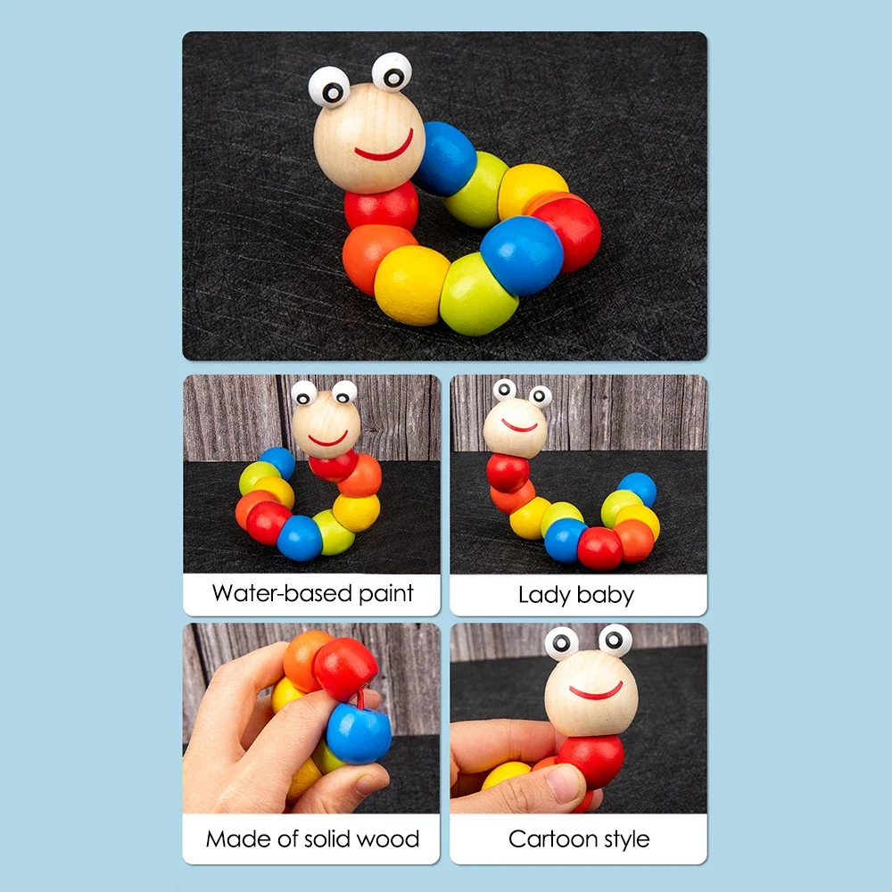 Zabawne drewniane zabawki Montessori dla dzieci, klocki makaroniki, zabawka edukacyjna, grzechotki muzyczne dla niemowląt, graficzne kolorowe drewniane klocki, zabawki edukacyjne.