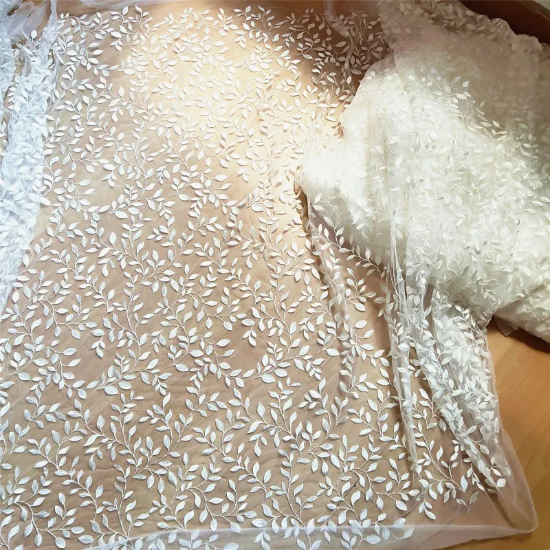 High-Grade Embroidery Fabric for Wedding Dress, Children\'s Skirt Cloth, DIY Handmade Leaf Accessories, RS823