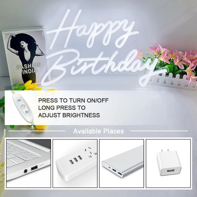 Alles Gute zum Geburtstag alle Partys groß-23x14 Zoll LED mit dimmbaren Schalter Wand dekor Foto Hintergrund (Power by USB)-von Colysor