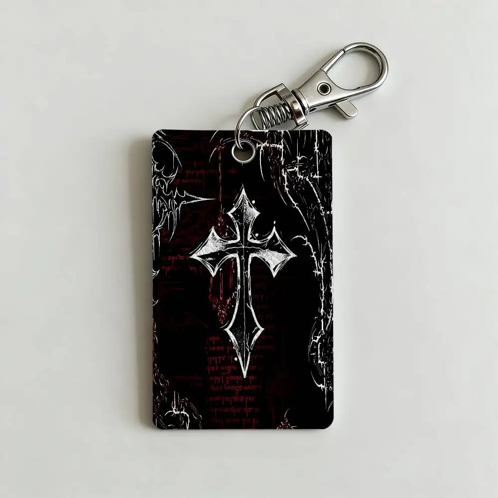 Gothic Cyber Sigil Cross Card Holder Keychain Badge Holder Card Pass Hang Rope Lariat Lanyard for Key Rings Accessories Gift